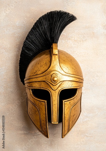 Ancient Greek Warrior Helmet Gold Metal Antique Replica with Black Horsehair Crest