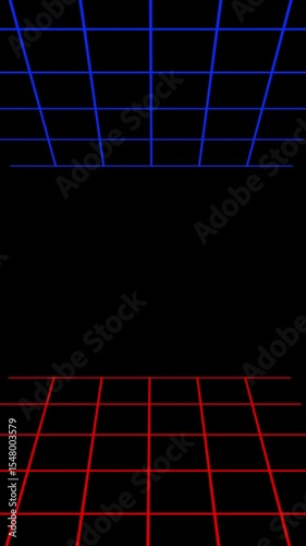 4K futuristic synthwave 80s style retro background video. Sci-fi seamless looping animation with the two grid neon on top and the bottom