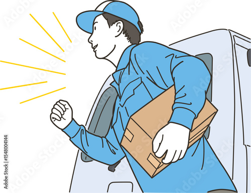 軽バンの前で荷物を運ぶ配達スタッフ