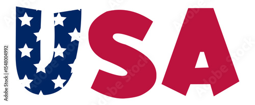 Large USA lettering featuring a bold U filled with white stars against a blue background, capturing the essence of the United States of America and ideal for patriotic themes