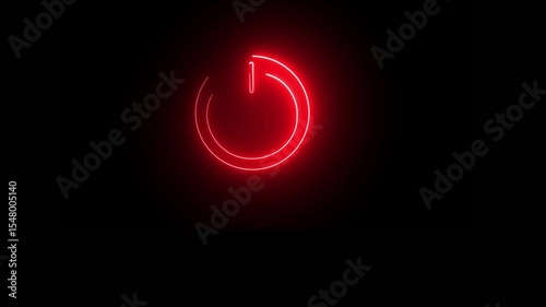 The appearance of red neon symbol power on-off closed circle animated on black background.