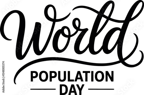 Elegant cursive world population day typography on white background with underline accent  