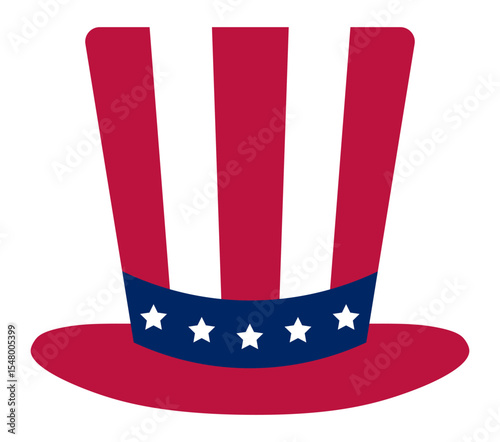Red and blue Uncle Sam hat adorned with white stars, celebrating United States Independence Day, perfect for patriotic events, holidays, and festive gatherings honoring American spirit