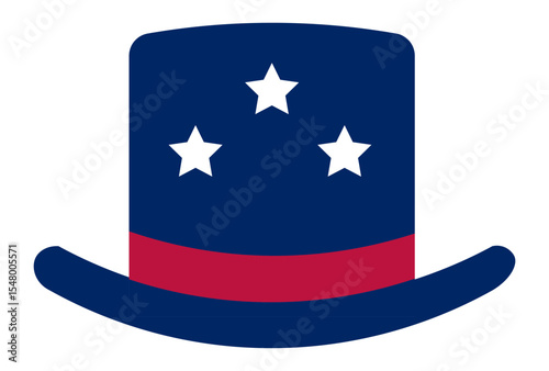 Uncle Sam top hat with three white stars and red and blue colors representing United States patriotism and national pride during Independence Day celebrations