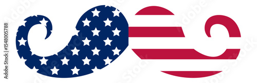 Stylized mustache showcasing American flag colors and stars, symbolizing patriotism, national pride, and American identity, suitable for Independence Day celebrations or national holidays