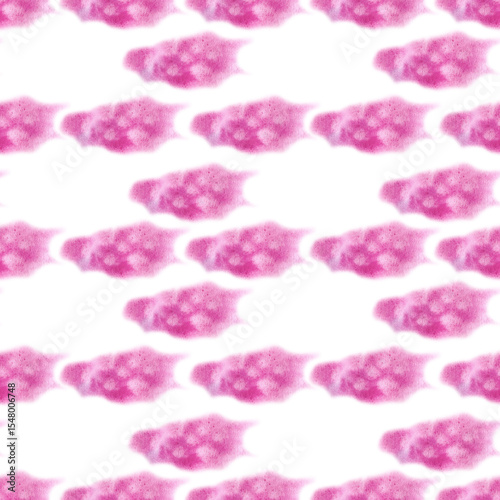Seamless watercolor pattern with soft pink clouds. Cute dreamy texture perfect for nursery design, baby clothes, kids room decor, and whimsical backgrounds.