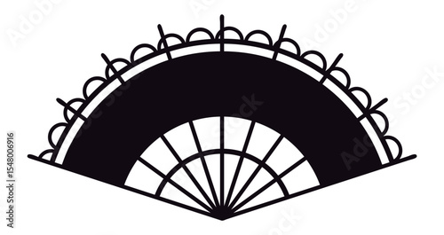 Classic hand fan silhouette with intricate border design, symbolizing sophistication, cultural heritage, and cooling comfort on a white background