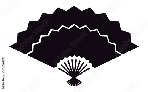 Black silhouette of traditional handheld fan from China, used for cooling oneself in hot weather or as decorative accessory, embodying elegance and cultural heritage