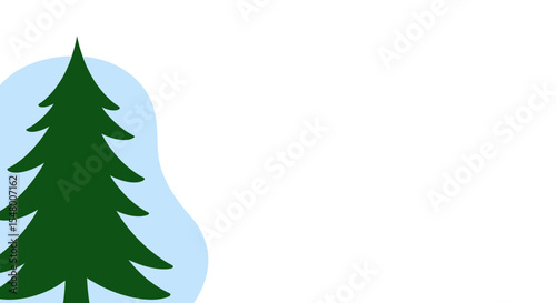 Green fir tree with soft blue background in minimal style  