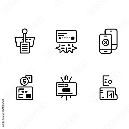 Vector icon set of online transaction tools in black and white