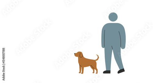 Person standing next to brown dog in minimalist style  