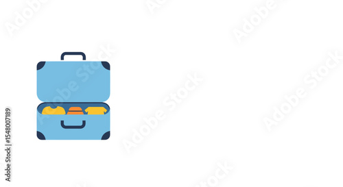 Blue suitcase packed with clothes for summer travel  