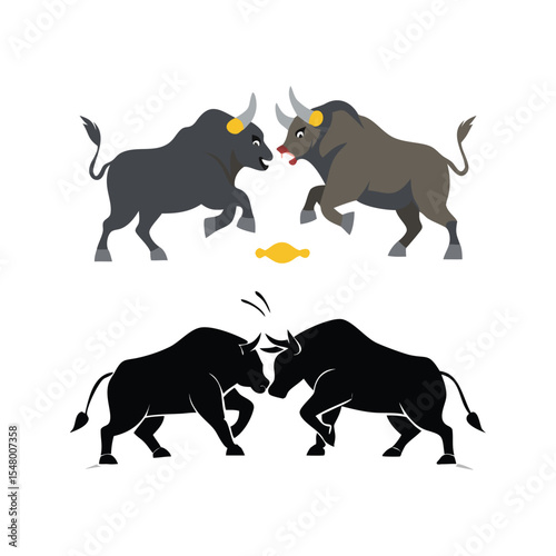 Bulls fighting silhouettes of animals