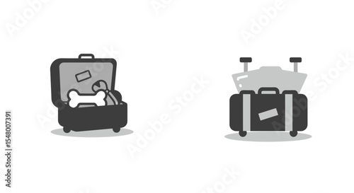 Luggage with pet supplies and suitcase for travel concept of pets in summer  