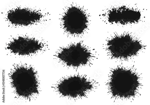Black Ink Splatter Collection Creating Unique Artistic Elements for Design Projects Offering Visual Impact and Expressive Possibilities