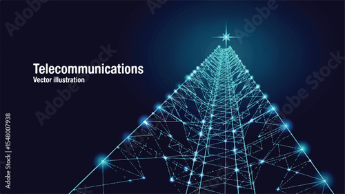 Abstract Telecommunications Tower: A mesmerizing illustration of a telecommunications tower, constructed from interconnected points and lines.