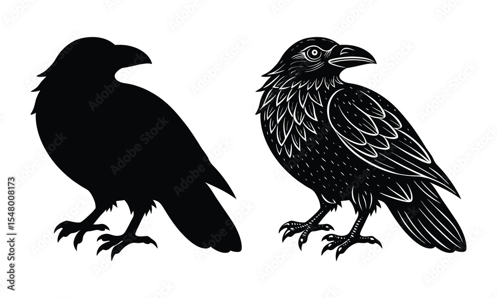 Fototapeta premium Black Crow Vector Silhouette on White Background, ai generated