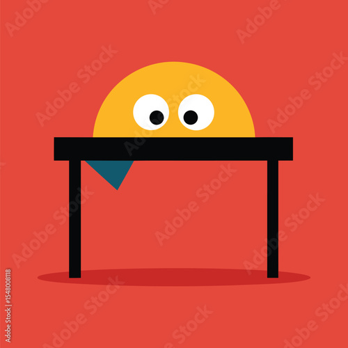 Playful Emoticon Hiding Under Table