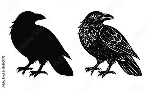Black Crow Vector Silhouette on White Background, ai generated