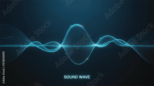 Abstract Sound Wave: Glowing turquoise sound waves ripple across a dark background, creating an abstract and visually captivating image perfect for technology, music, or audio-related projects.