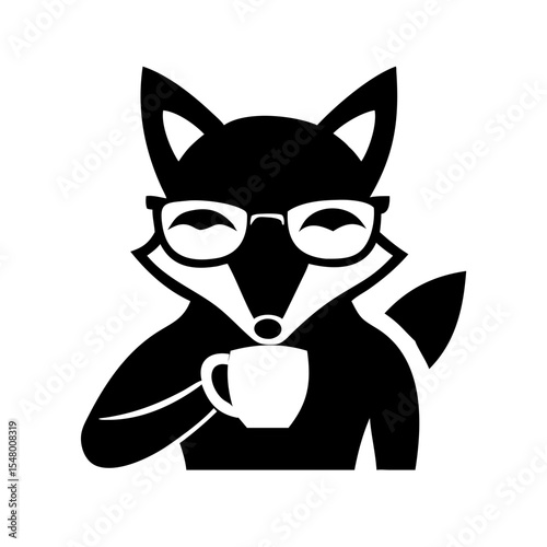 A clever fox enjoying a moment with a cup of coffee, sporting stylish glasses