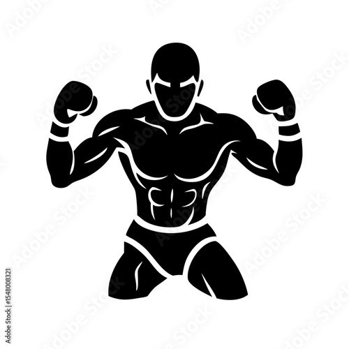 A strong and determined boxer is ready to fight