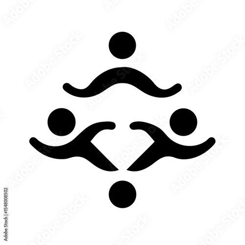 Abstract symbol representing a connected, diverse group of people. The central figures symbolize unity and collaboration, with each person contributing to a greater whole.
