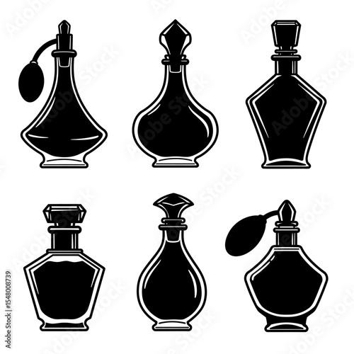 Elegant Vintage Perfume Bottles A Collection of Classic Fragrance Containers with Ornate Caps and Unique Designs