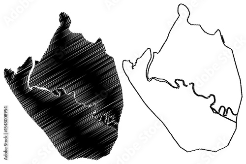 Coxs Bazar City (Peoples Republic of Bangladesh, Dhaka Division) map vector illustration, scribble sketch City of Cox's Bazar map