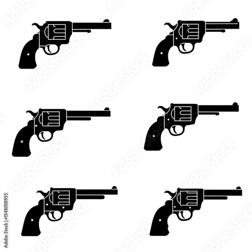 A Collage of Six Classic Silhouette Style Revolvers Depicting Vintage Firearms Collection and the History of the Wild West