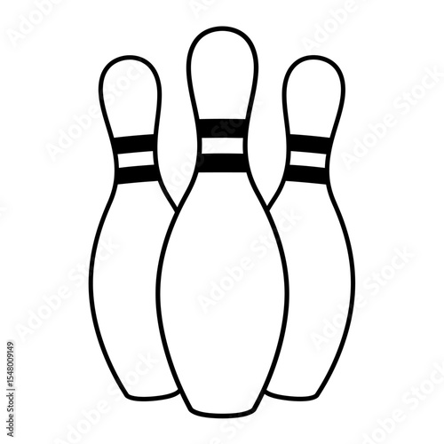 Illustrations of Three Bowling Pins Standing in a Formation on a White Background Perfect for Recreation Projects