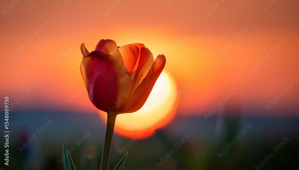 Fototapeta premium setting sun light captures a single tulip