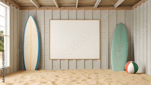 Beach House Surfboard Mockup Blank Canvas for Summer Designs