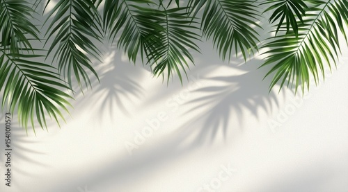 Wall with palm leaves shadows, white background,realistic, view from above