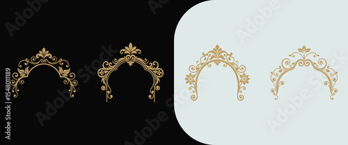 Ornate Decorative Flourishes Graceful Arches for Elegant Designs and Invitations with Vintage Charm and Delicate Golden Accents
