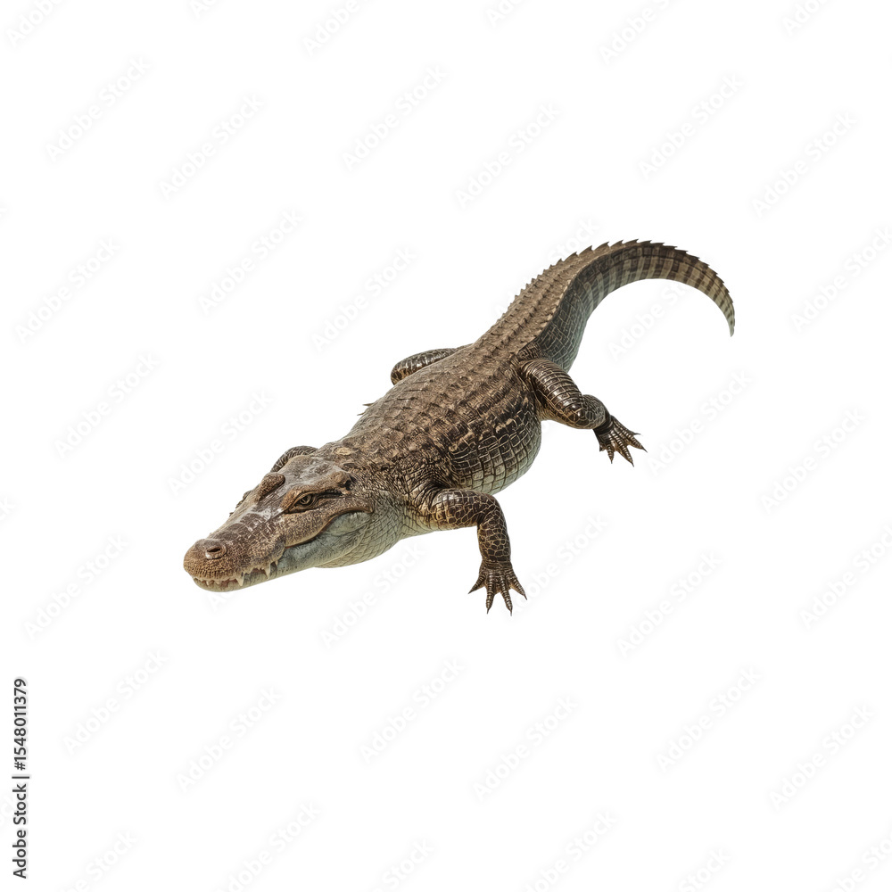 Naklejka premium Young American Alligator Walking on White Background