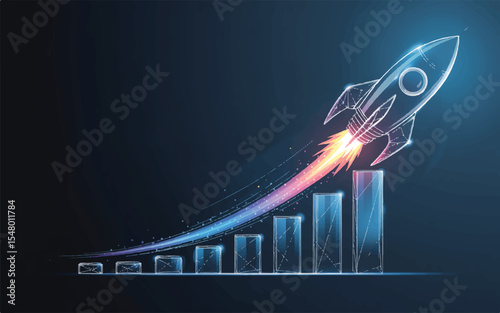 Rocket Launch Growth Chart: A vibrant, dynamic illustration depicts a rocket soaring upwards, its trajectory mirroring a rapidly ascending growth chart.