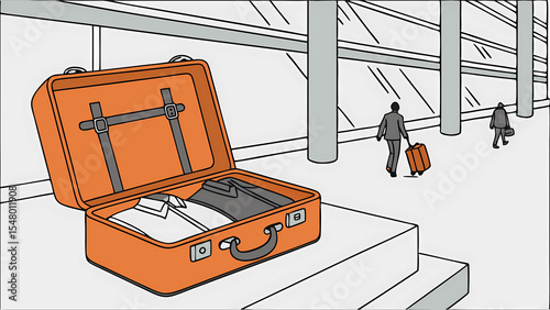 Orange suitcase travel airport baggage vacation trip luggage journey business travel gear adventure 100 char