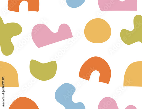 Colorful random shapes seamless pattern. Abstract blob repeat tile. Modern wallpaper and packaging design asset.