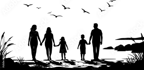 Black silhouette of a Family Beach Pose
