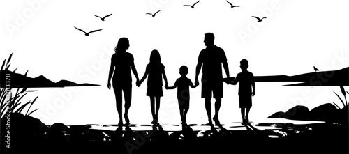 Black silhouette of a Family Beach Pose
