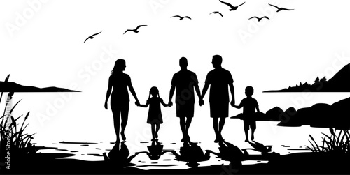 Black silhouette of a Family Beach Pose
