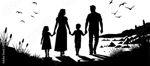 Black silhouette of a Family Beach Pose

