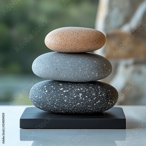Image of Pebbles Balancing on Black Plank