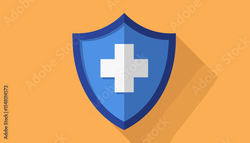 Shield with medical cross symbol on orange background  