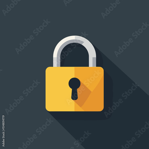 Yellow padlock icon with shadow on dark background  