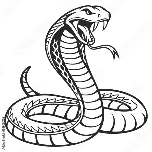 King Cobra Illustration  Black and White Snake Clipart Drawing