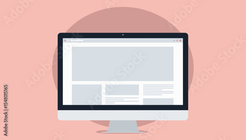 Computer monitor displaying blank user interface on pink background  