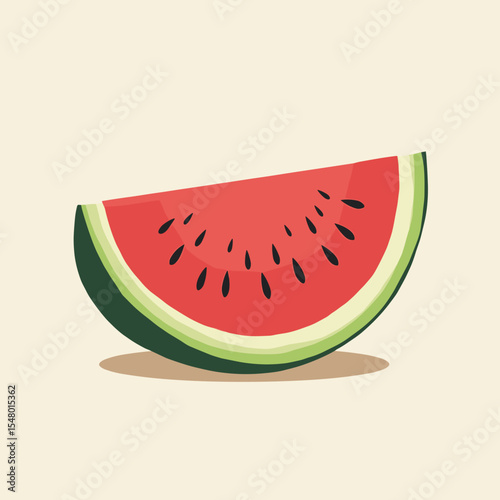 Watermelon slice in colorful, flat design on neutral background  