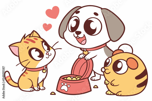 Kawaii pets adorable cats dogs and hamster illustrations